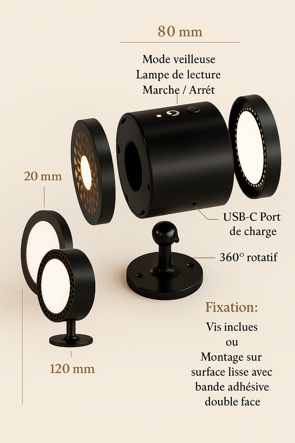 Lumivéra™ – Lampe Murale LED Sans Fil | Orientable & Dimmable | Sans Perçage avec Télécommande