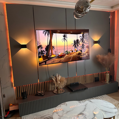 Lumivéra™ – Mur TV Sur Mesure | Design Moderne & Éclairage d’Ambiance Intégré