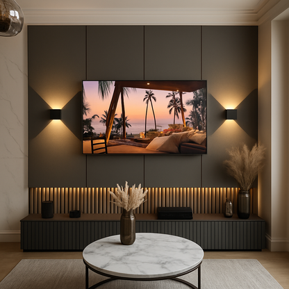 Lumivéra™ – Mur TV Sur Mesure | Design Moderne & Éclairage d’Ambiance Intégré