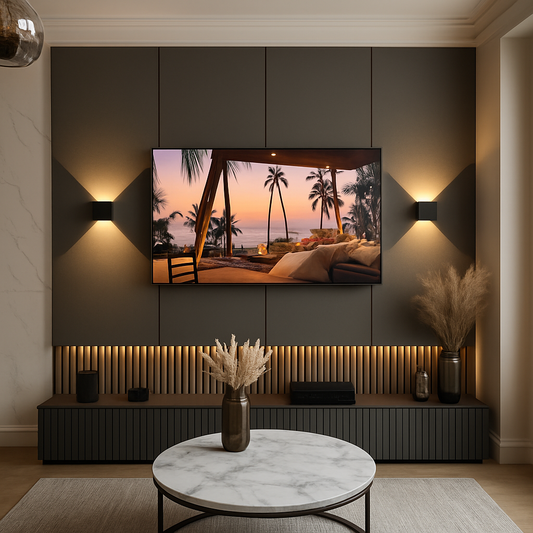Lumivéra™ – Mur TV Sur Mesure | Design Moderne & Éclairage d’Ambiance Intégré