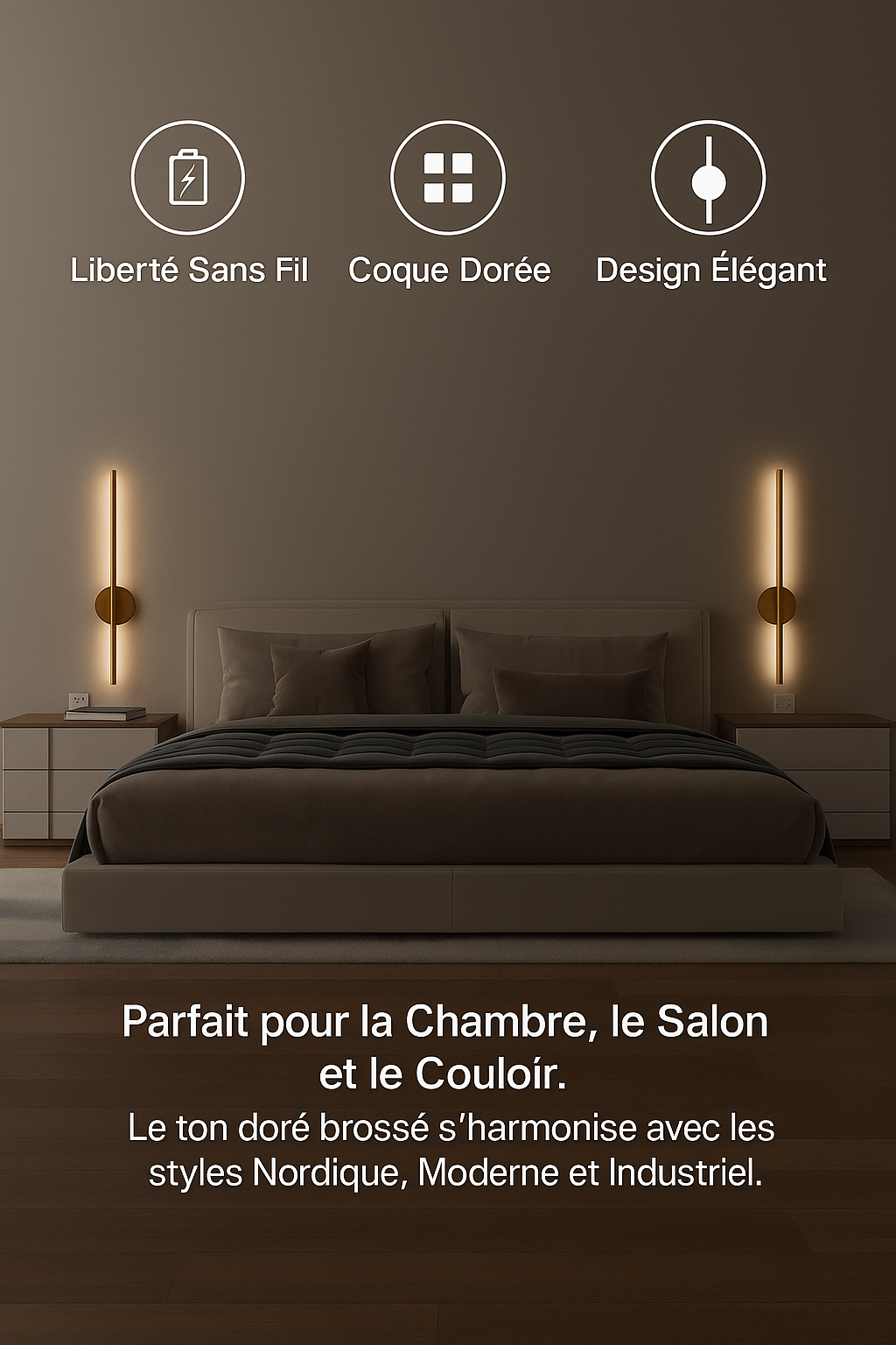 Lumivéra™ – Applique Murale LED Sans Fil Élégante | Rotation 360° | Rechargeable & Installation Magnétique