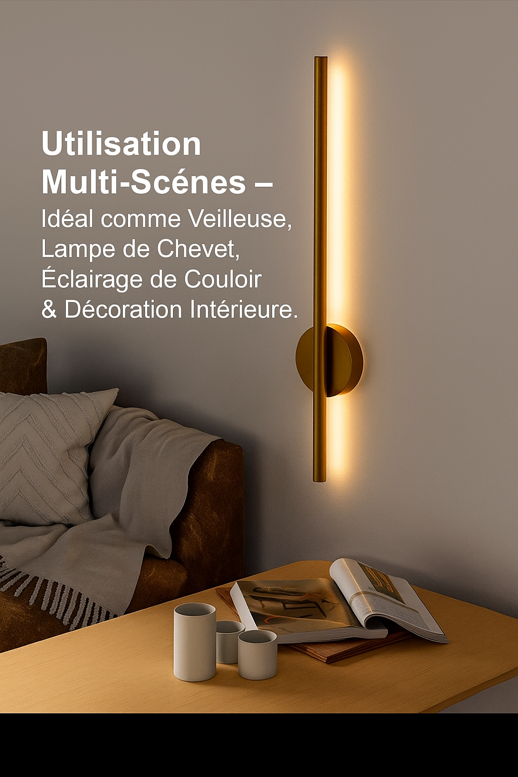 Lumivéra™ – Applique Murale LED Sans Fil Élégante | Rotation 360° | Rechargeable & Installation Magnétique