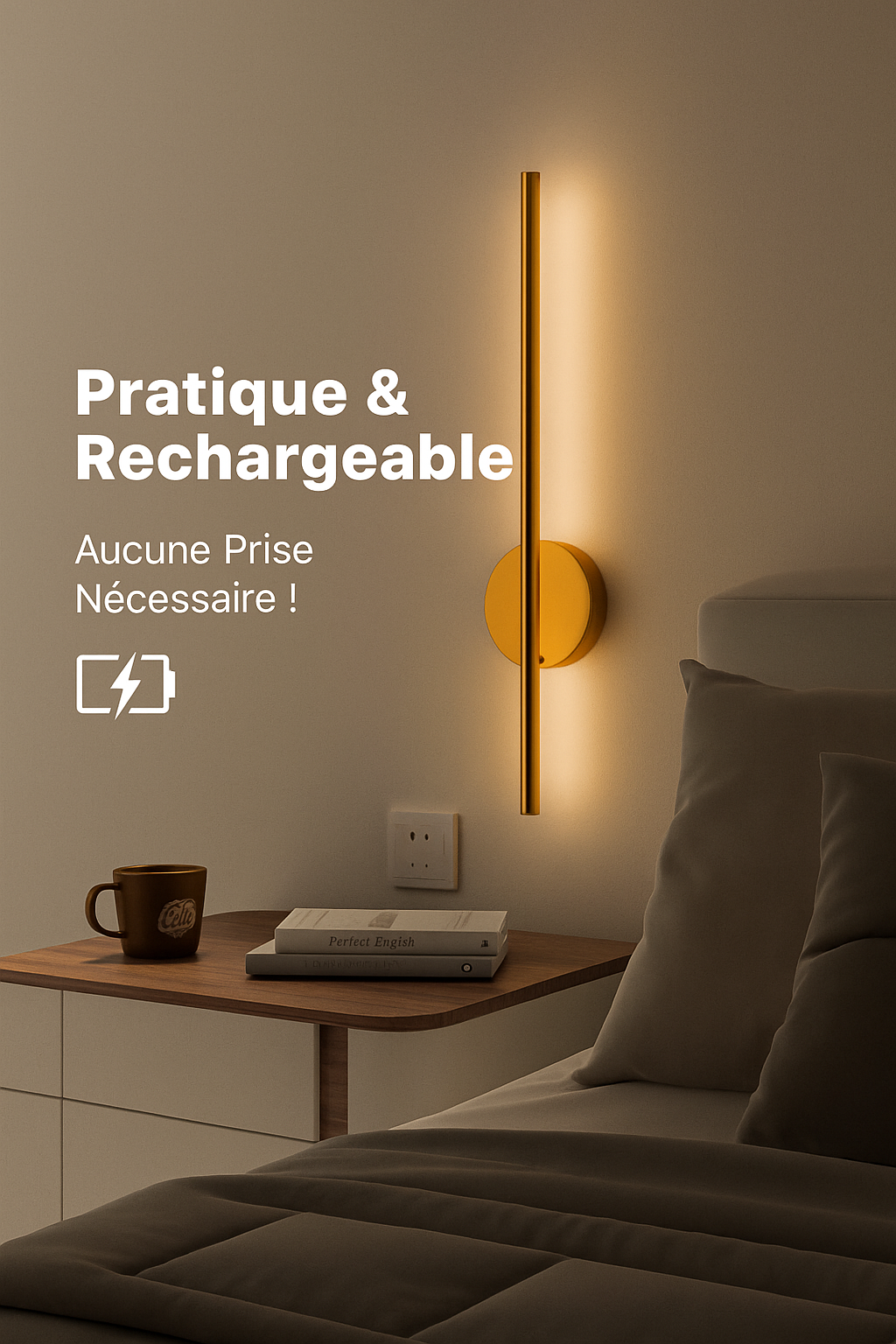 Lumivéra™ – Applique Murale LED Sans Fil Élégante | Rotation 360° | Rechargeable & Installation Magnétique