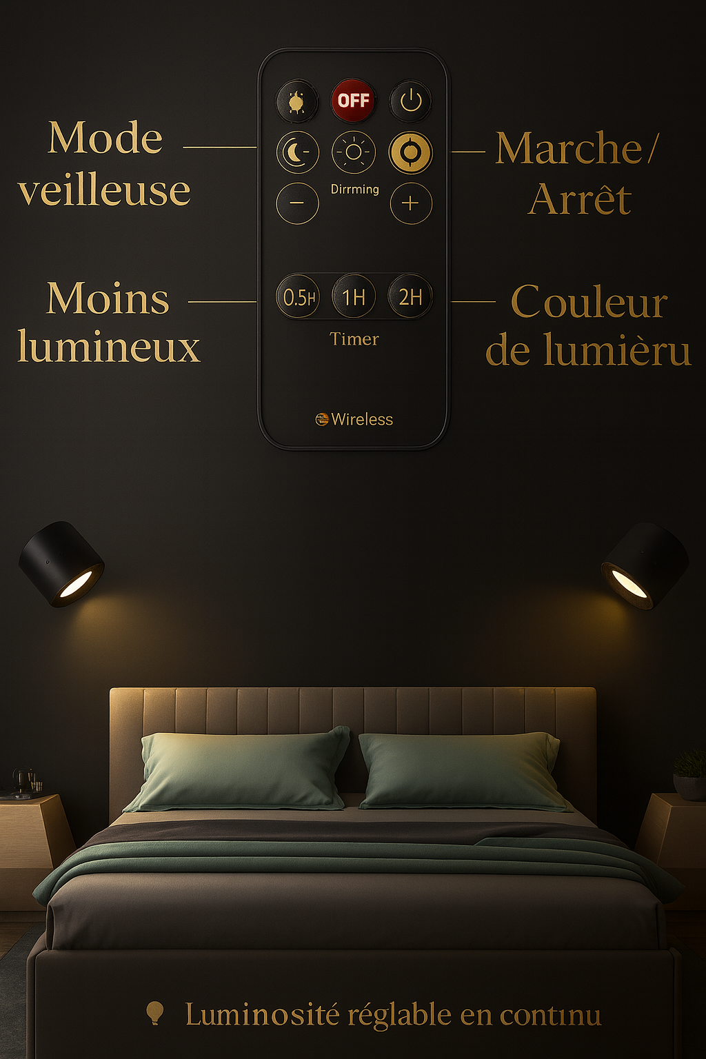 Lumivéra™ – Lampe Murale LED Sans Fil | Orientable & Dimmable | Sans Perçage avec Télécommande
