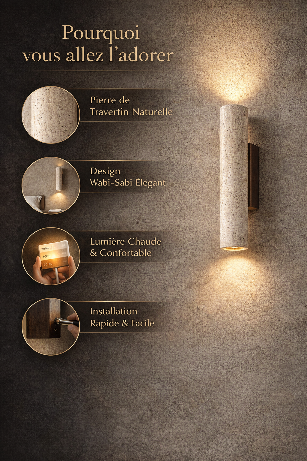 Lumivéra™ – Applique Murale Travertin Wabi Sabi