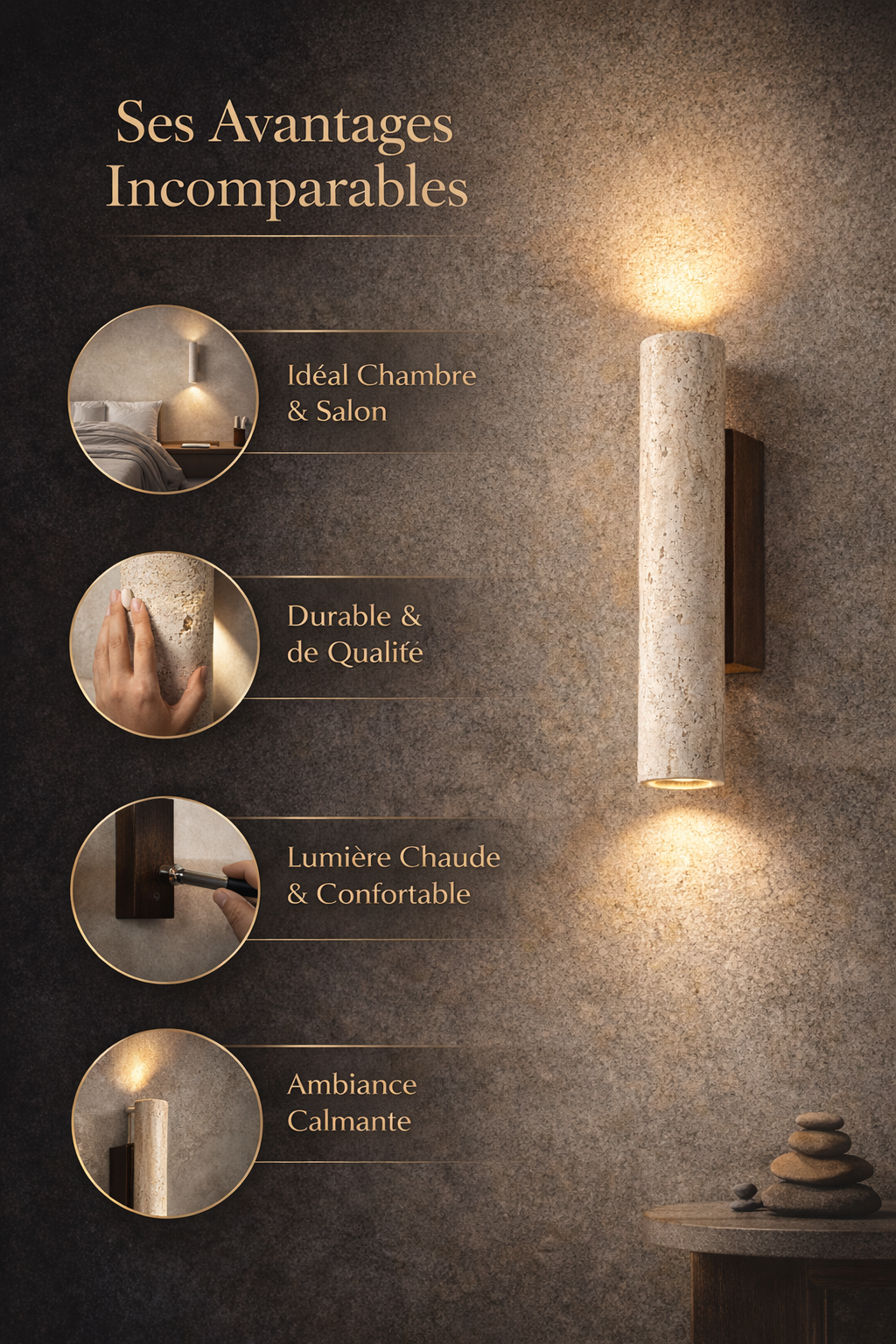 Lumivéra™ – Applique Murale Travertin Wabi Sabi