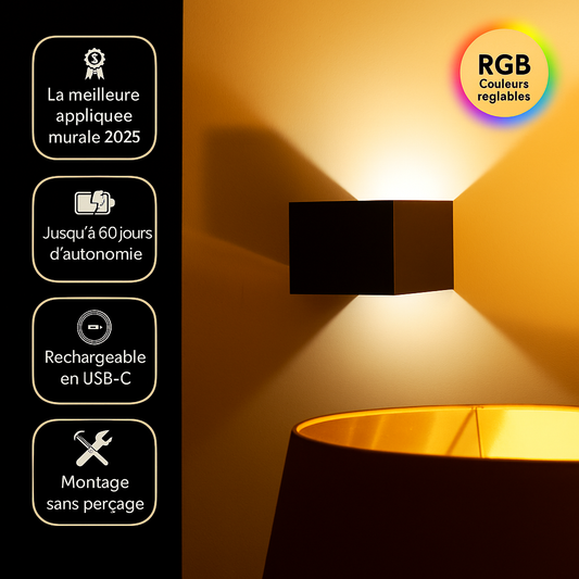 Lumivéra™ – Applique Murale LED RGB Sans Fil de Luxe | Installation Facile | Autonomie Longue Durée | Offre 3+1 Gratuite