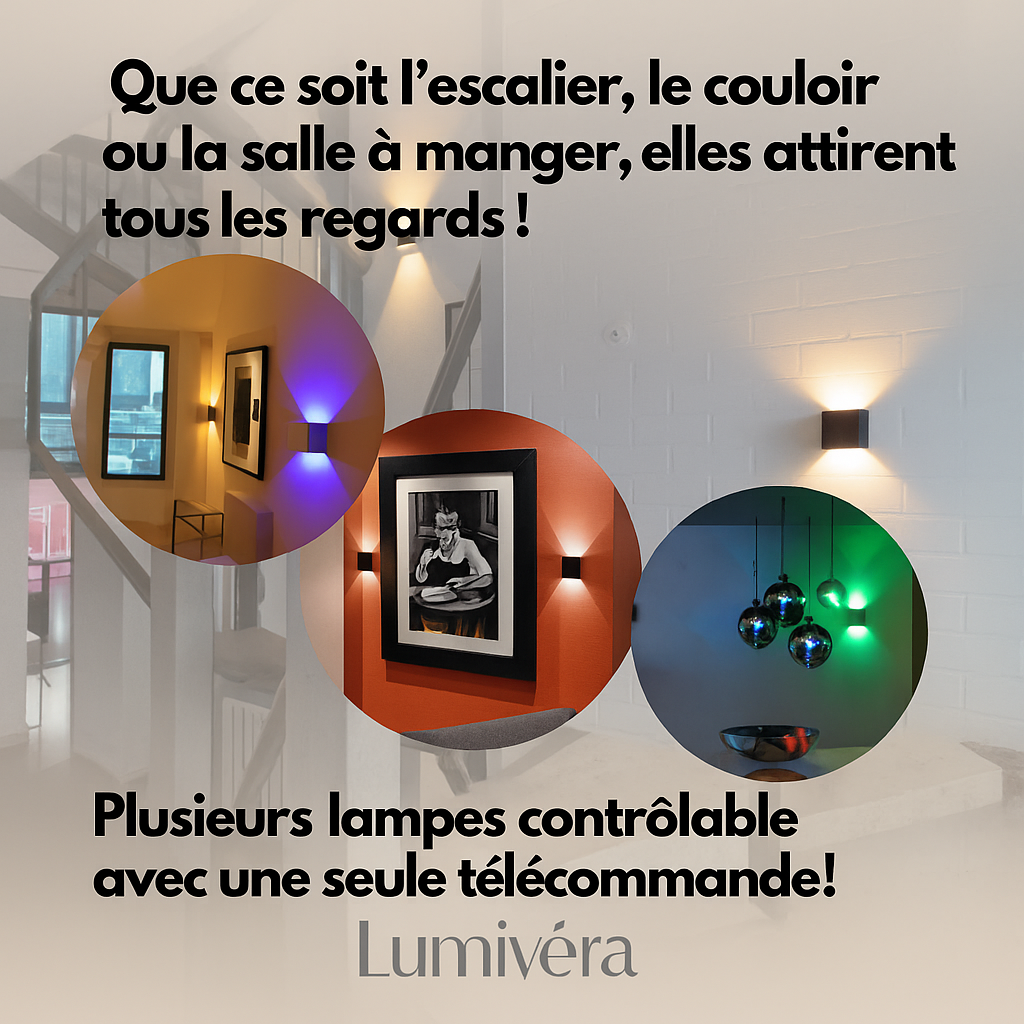 Lumivéra™ – Applique Murale LED RGB Sans Fil de Luxe | Installation Facile | Autonomie Longue Durée | Offre 3+1 Gratuite