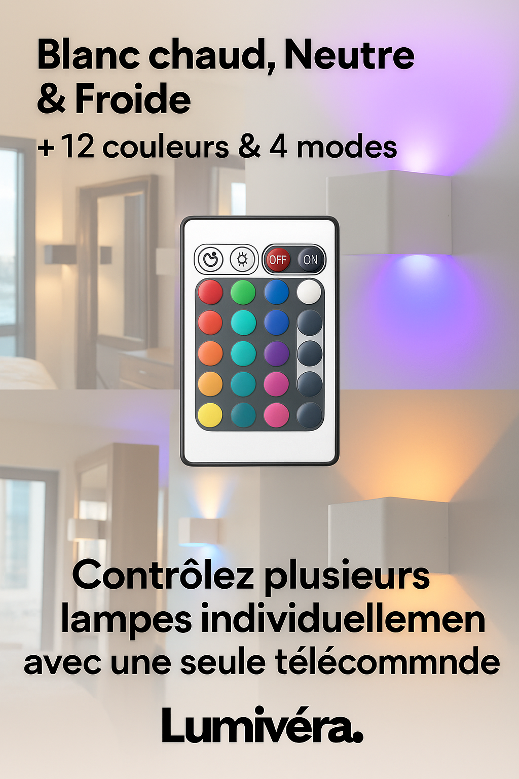 Lumivéra™ – Applique Murale LED RGB Sans Fil de Luxe | Installation Facile | Autonomie Longue Durée | Offre 3+1 Gratuite