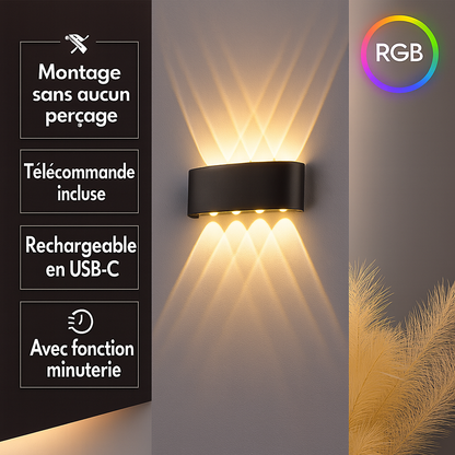 Lumivéra™ LumeaFlex – Applique Murale LED Sans Fil RGB  | Dimmable & Rechargeable USB-C | Installation Sans Perçage